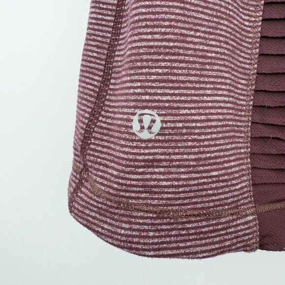 LULULEMON Star Runner Shortβ Sleeves Red & White Bordeaux Tonka Stripes Sz 10 - Picture 5 of 6